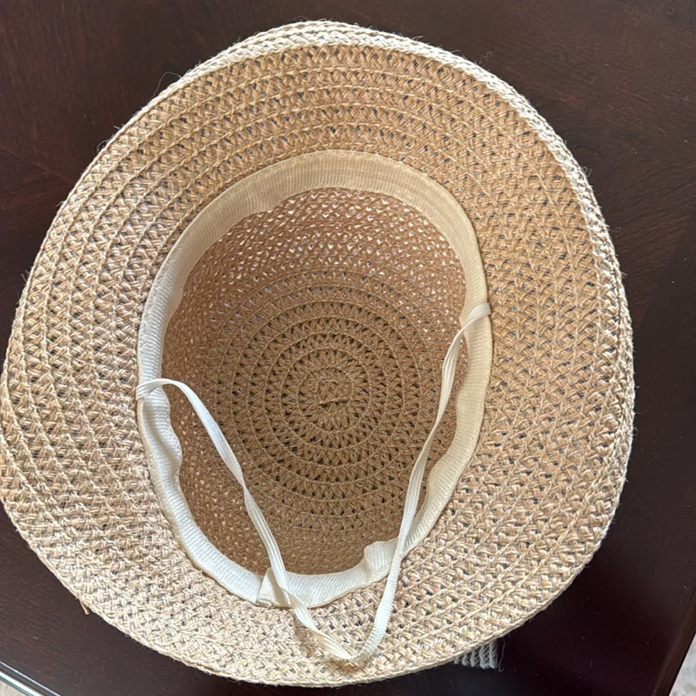 Summer Hat With Burlap/Ribbon Flower At The Side